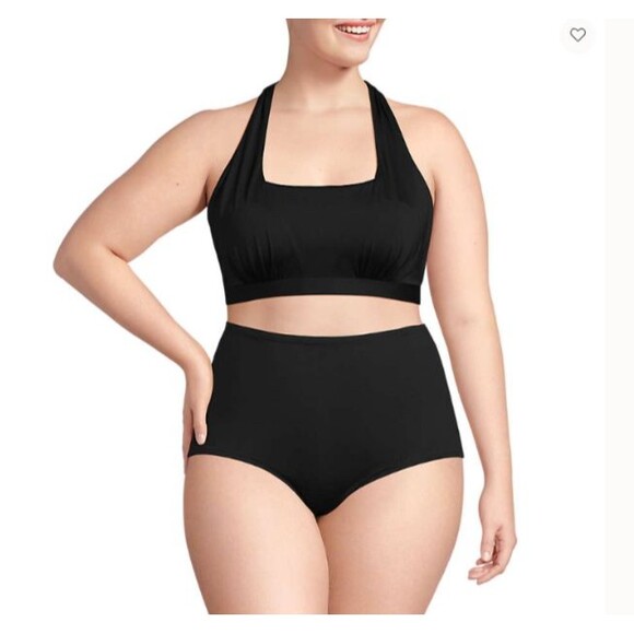 lands end swimsuit black 3x 3xl Chlorine Resistant Square Neck Halter Bikini new - Picture 1 of 6